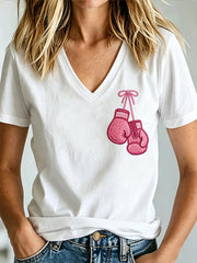 Women's Breast Cancer Awareness Print V-neck T-shirt