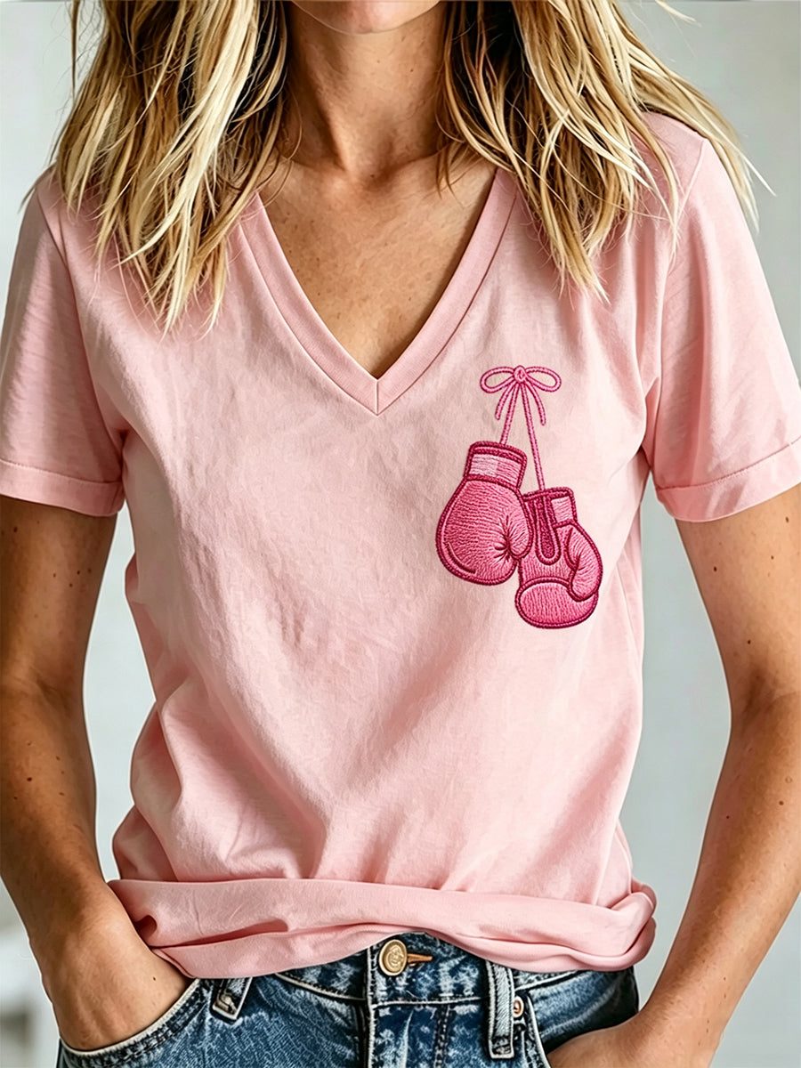 Women's Breast Cancer Awareness Print V-neck T-shirt