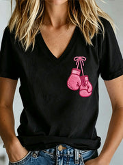 Women's Breast Cancer Awareness Print V-neck T-shirt
