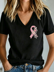 Women's Breast Cancer Awareness Print V-neck T-shirt