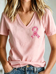 Women's Breast Cancer Awareness Print V-neck T-shirt