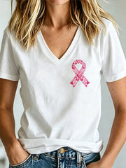 Women's Breast Cancer Awareness Print V-neck T-shirt