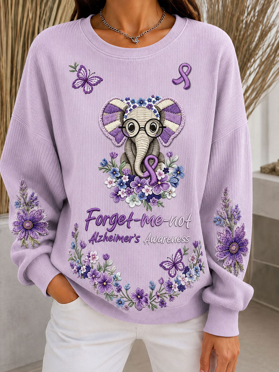Women's Elephant  Alzheimer Ribbed Round-Neck Sweatshirt