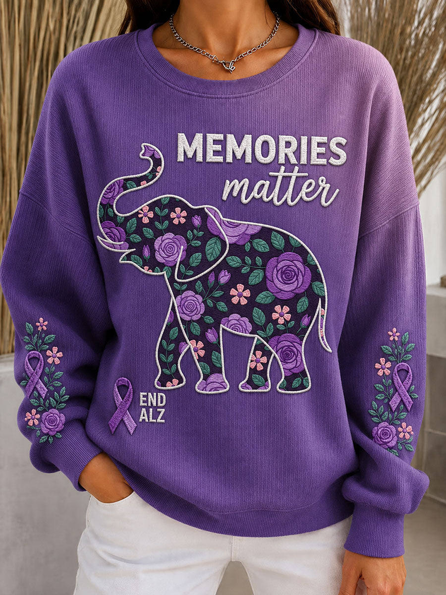 Women's Elephant  Alzheimer Ribbed Round-Neck Sweatshirt
