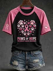 Women's Paws For The Cure slogan pink paws printed short sleeve T-shirt