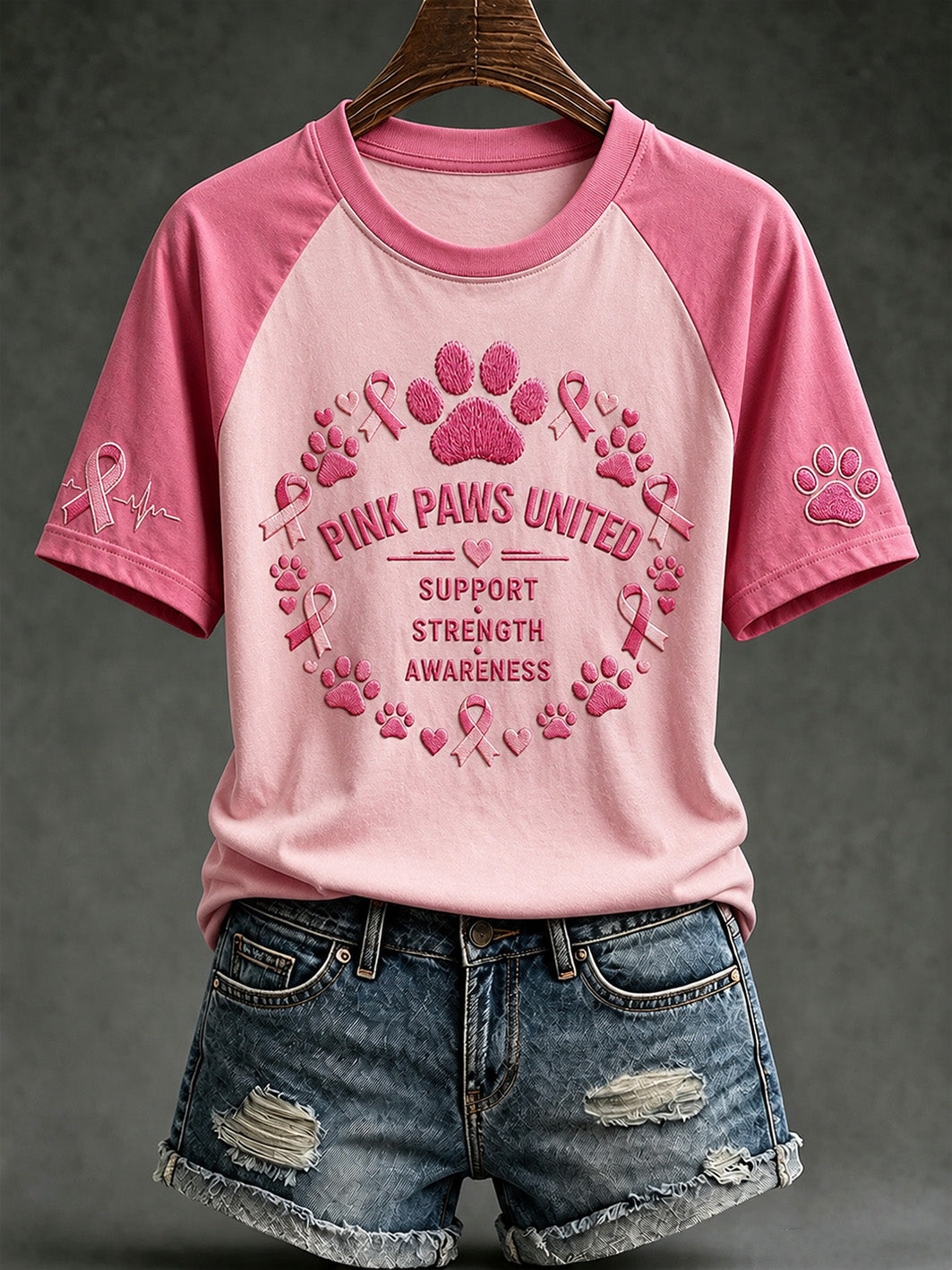Women's Paws For The Cure slogan pink paws printed short sleeve T-shirt