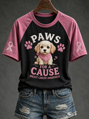 Women's Paws For The Cure slogan cute dog printed short sleeve T-shirt