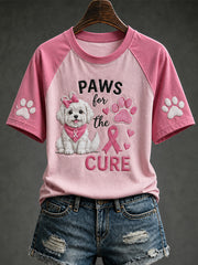 Women's Paws For The Cure slogan cute dog printed short sleeve T-shirt
