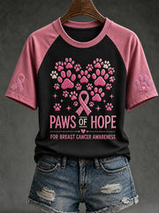 Women's Paws For The Cure slogan pink paws printed short sleeve T-shirt