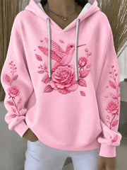 Women's Breast Cancer Pink Print Casual Hoodie