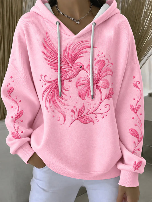 Women's Breast Cancer Pink Print Casual Hoodie