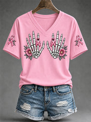 Women's Breast Cancer Awareness Support Print V-Neck Tee
