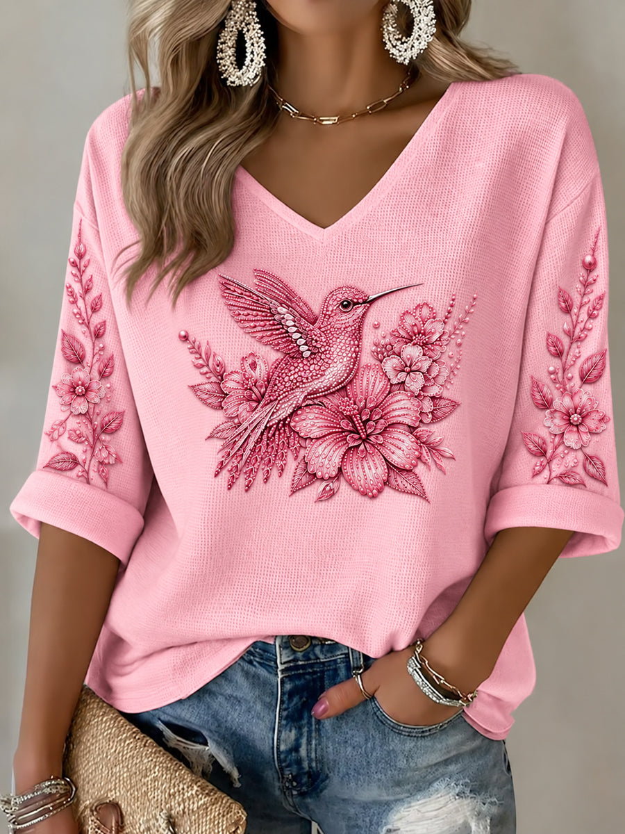 Women's Breast Cancer Pink Print Casual T-shirt