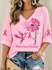 Women's Breast Cancer Awareness Support Print V-Neck Tee