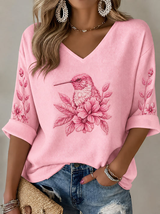 Women's Breast Cancer Pink Print Casual T-shirt