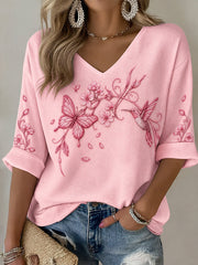Women's Breast Cancer Pink Print Casual T-shirt