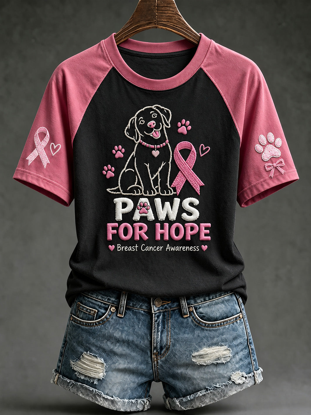 Women's breast cancer care cured puppy pattern printed casual short-sleeve T-shirt