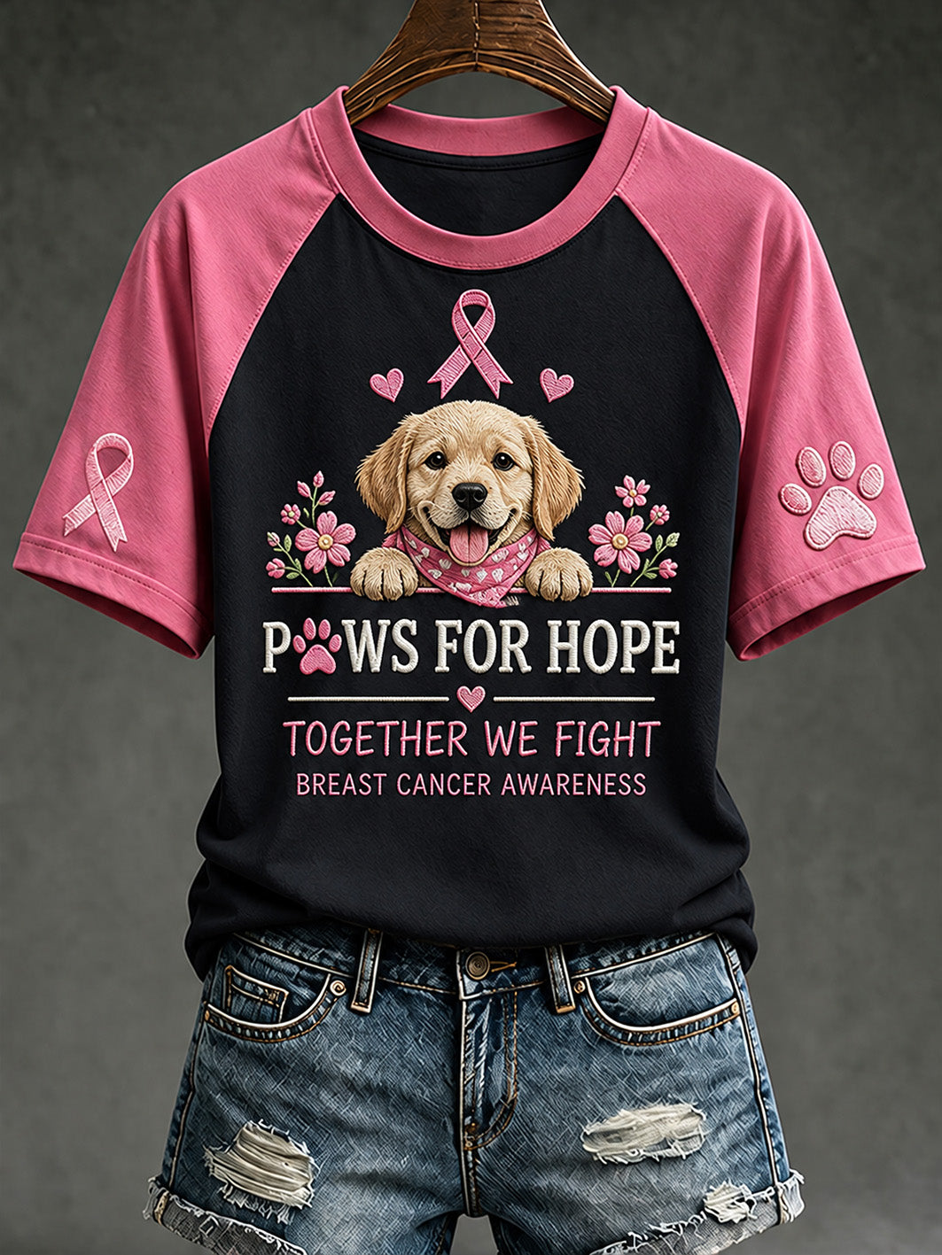 Women's breast cancer care cured puppy pattern printed casual short-sleeve T-shirt