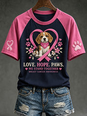 Women's breast cancer care cured puppy pattern printed casual short-sleeve T-shirt