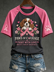 Women's breast cancer care cured puppy pattern printed casual short-sleeve T-shirt