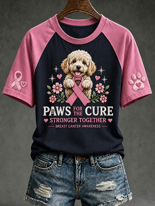 Women's breast cancer care cured puppy pattern printed casual short-sleeve T-shirt