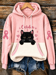 Women's Breast Cancer Black Cat Hoodie