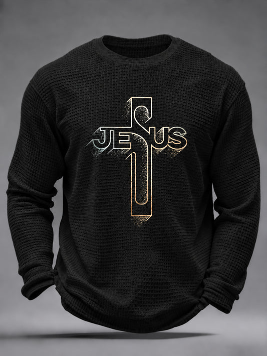 Men's Christian Jesus Cross Waffle Long Sleeve T-Shirt