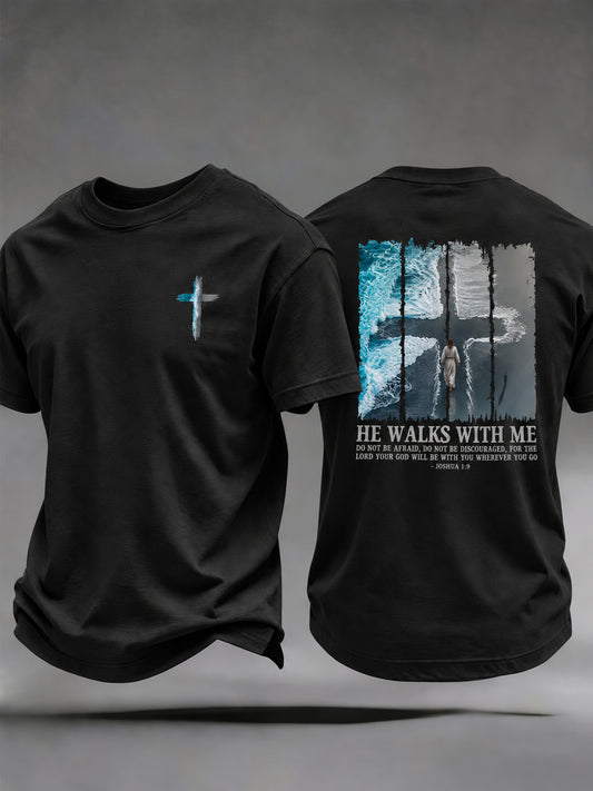 Men's Christian He Walks With Me Short Sleeve T-shirt