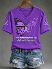Women's Alzheimer's Awareness Support Print V-Neck Tee