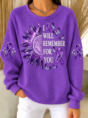 Women's Alzheimer's Awareness Support Print Ribbed Round-Neck Sweatshirt