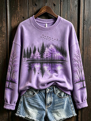 Women's purple landscape pattern design casual sweatshirt