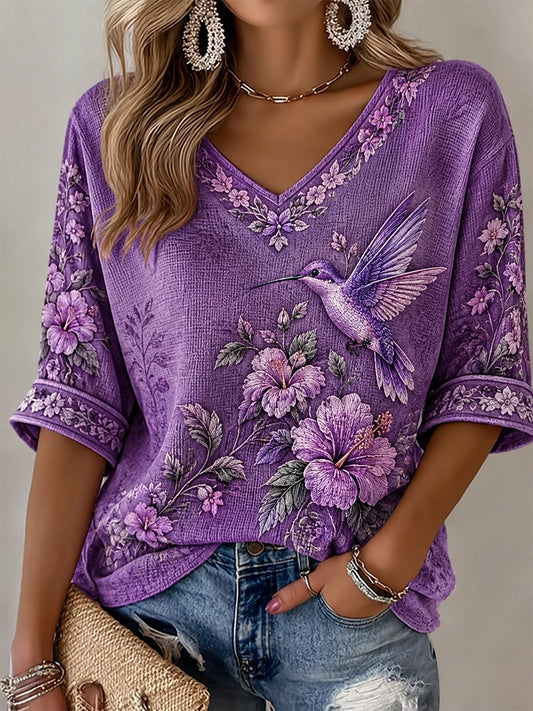 Women's Purple Art Print Casual T-shirt