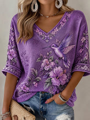 Women's Purple Art Print Casual T-shirt