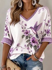 Women's Purple Art Print Casual T-shirt