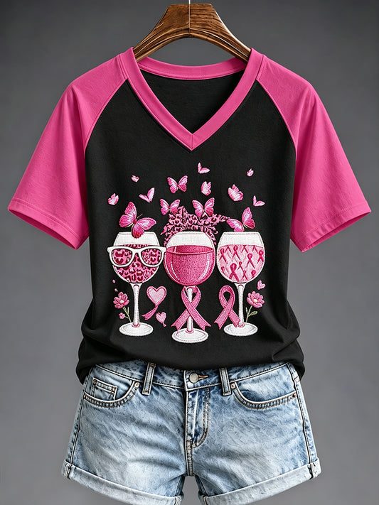 Women's Breast Cancer Awareness Print V-neck T-shirt