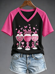 Women's Breast Cancer Awareness Print V-neck T-shirt