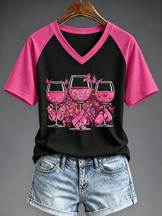 Women's Breast Cancer Awareness Print V-neck T-shirt