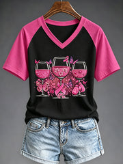 Women's Breast Cancer Awareness Print V-neck T-shirt