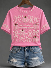 Women's In October We Wear Pink Print Round Neck Short Sleeve T-shirt