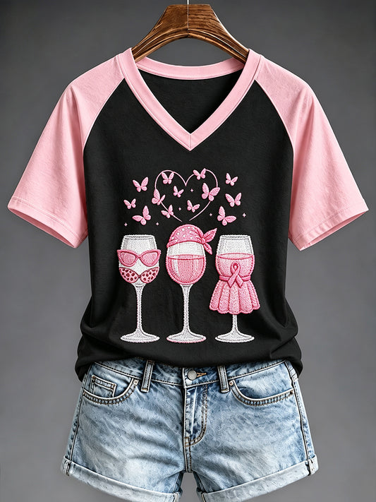 Women's Breast Cancer Awareness Print V-neck T-shirt