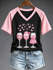 Women's Breast Cancer Awareness Print V-neck T-shirt