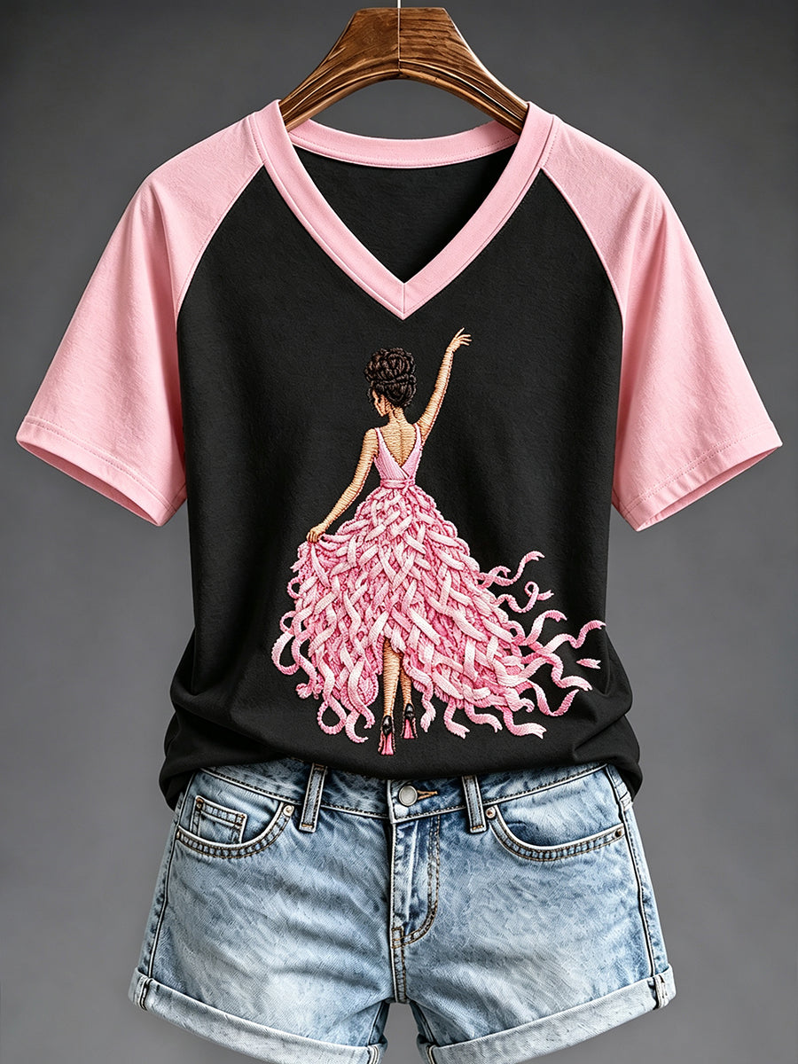 Women's Breast Cancer Awareness Print V-neck T-shirt