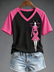 Women's Breast Cancer Awareness Print V-neck T-shirt