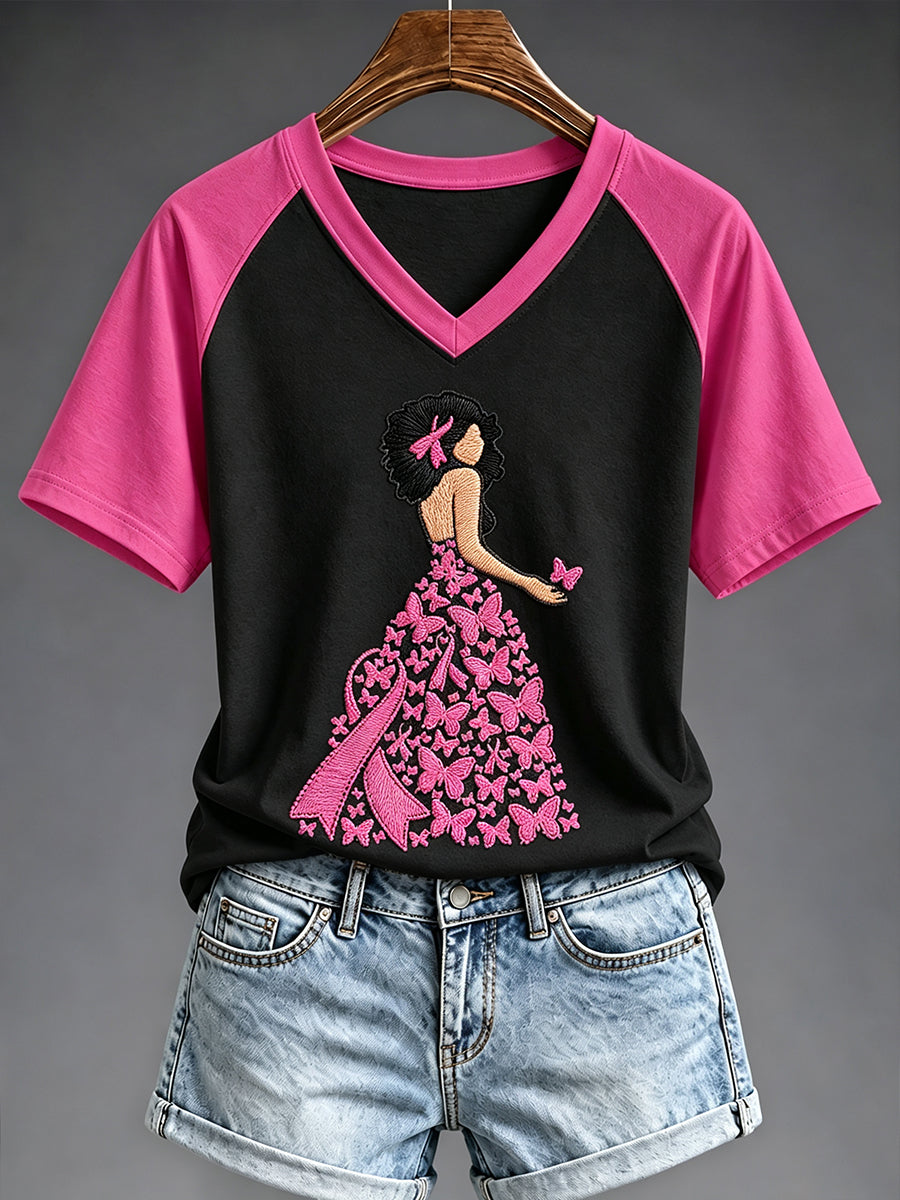 Women's Breast Cancer Awareness Print V-neck T-shirt
