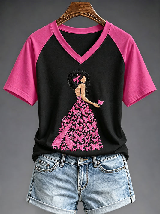 Women's Breast Cancer Awareness Print V-neck T-shirt