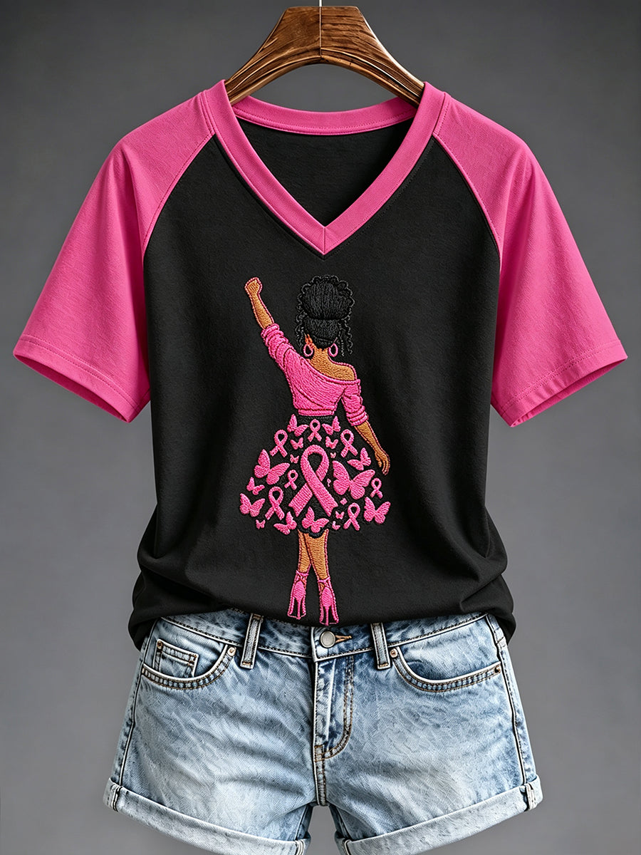 Women's Breast Cancer Awareness Print V-neck T-shirt