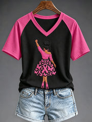Women's Breast Cancer Awareness Print V-neck T-shirt