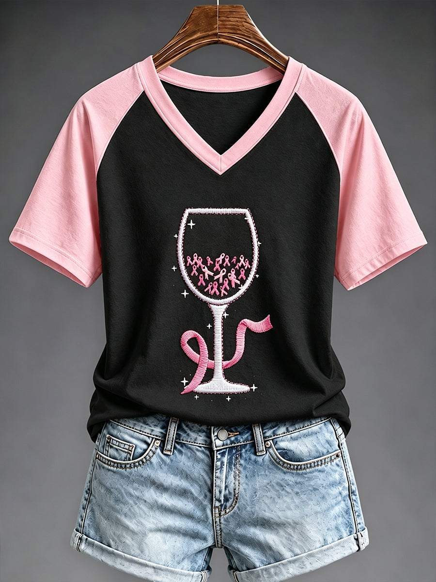 Women's Breast Cancer Awareness Print V-neck T-shirt