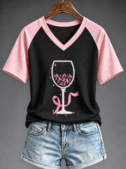 Women's Breast Cancer Awareness Print V-neck T-shirt