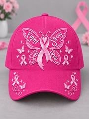 Unisex Pink Ribbon Fight Strong Hope Love Butterfly Print Breast Cancer Awareness Support Hat